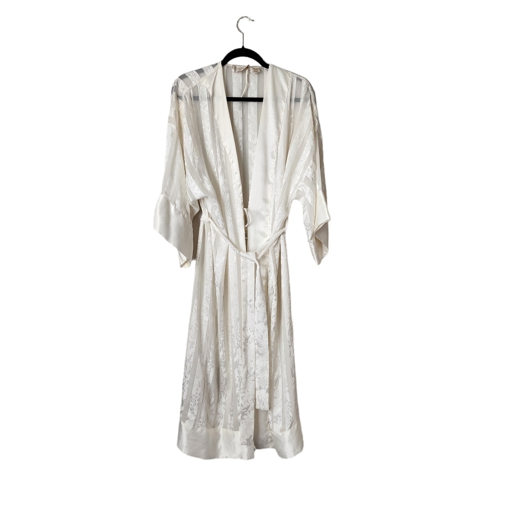 VICTORIA'S SECRET x VTG Gold‎ label sheer stripe white dressing glamour robe PS